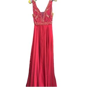 Sherri Hill Size 6 Burgundy Beaded Low V Cut Prom Dress Formal Gown